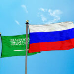 Russia vs Saudi Arabia flag on the mast